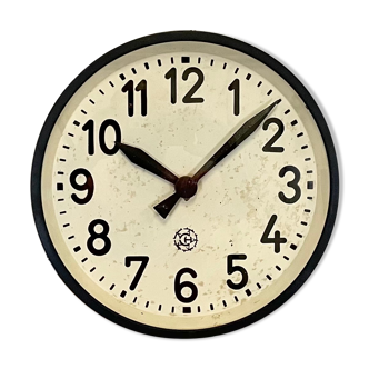 Industrial Black Factory Wall Clock From Chronotechna, 1950s