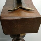 Medieval 2-light chandelier ~ hammered and patinated wrought iron ~ oak ~ 60s ~ France