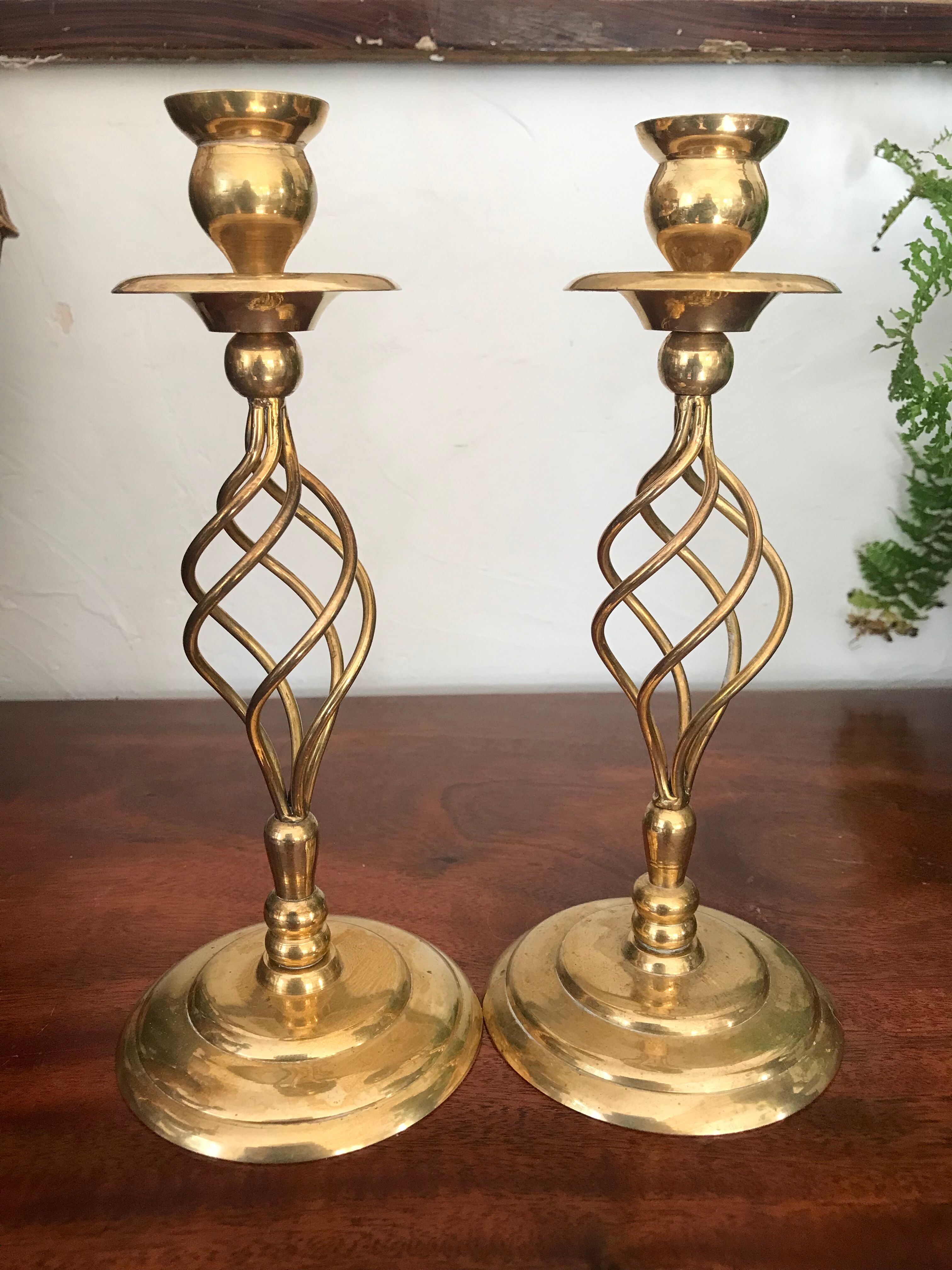 Pair of vintage brass candle holders