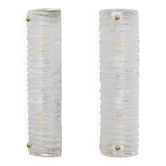 Pair of Barovier & Toso Art Decò Brass and Textured Murano Glass Sconces