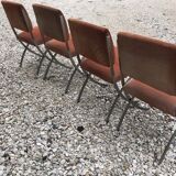 Suite of 4 vintage orange chairs 1970 steel and suede