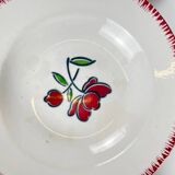 Set of 6 porcelain soup plates, Badonviller, red flower, 1950