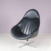 1960s swivel easy chair on chrome crossbase with black skai seat / Rudolf Wolf / Rohé, Netherlands