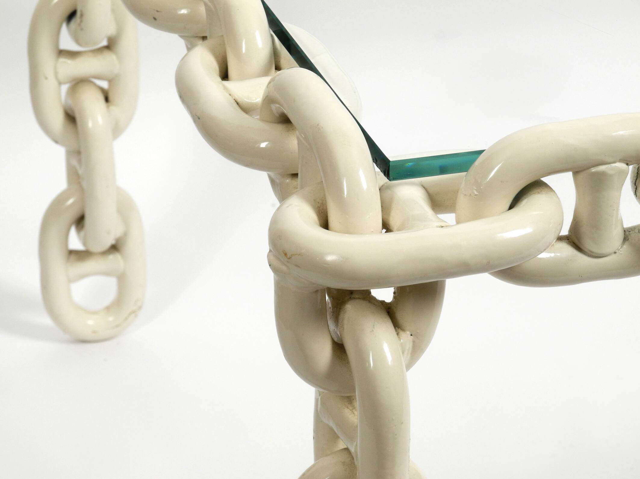 1970s XL Coffee Table Made of Nautical Iron Chain with a Thick Glass Plate