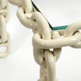 1970s XL Coffee Table Made of Nautical Iron Chain with a Thick Glass Plate