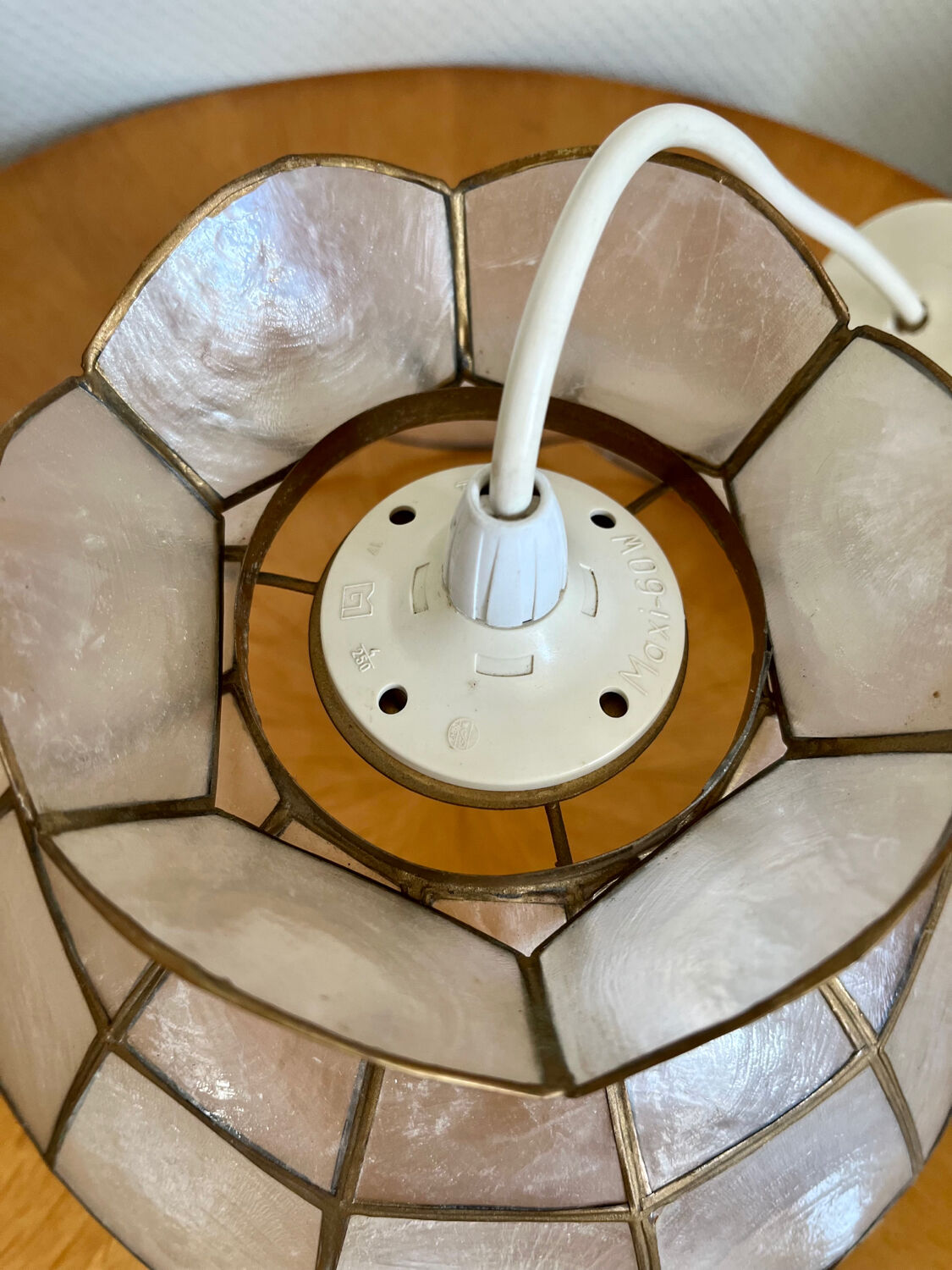 Vintage mother-of-pearl and brass pendant light