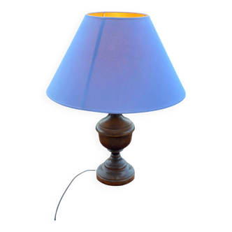 Lampe de chevet ou à poser vintage en bois avec abat-jour bleu ciel