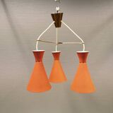 Hanging lamp with three shades/light sources, probably designed by Bent Karlby in the late 1950s