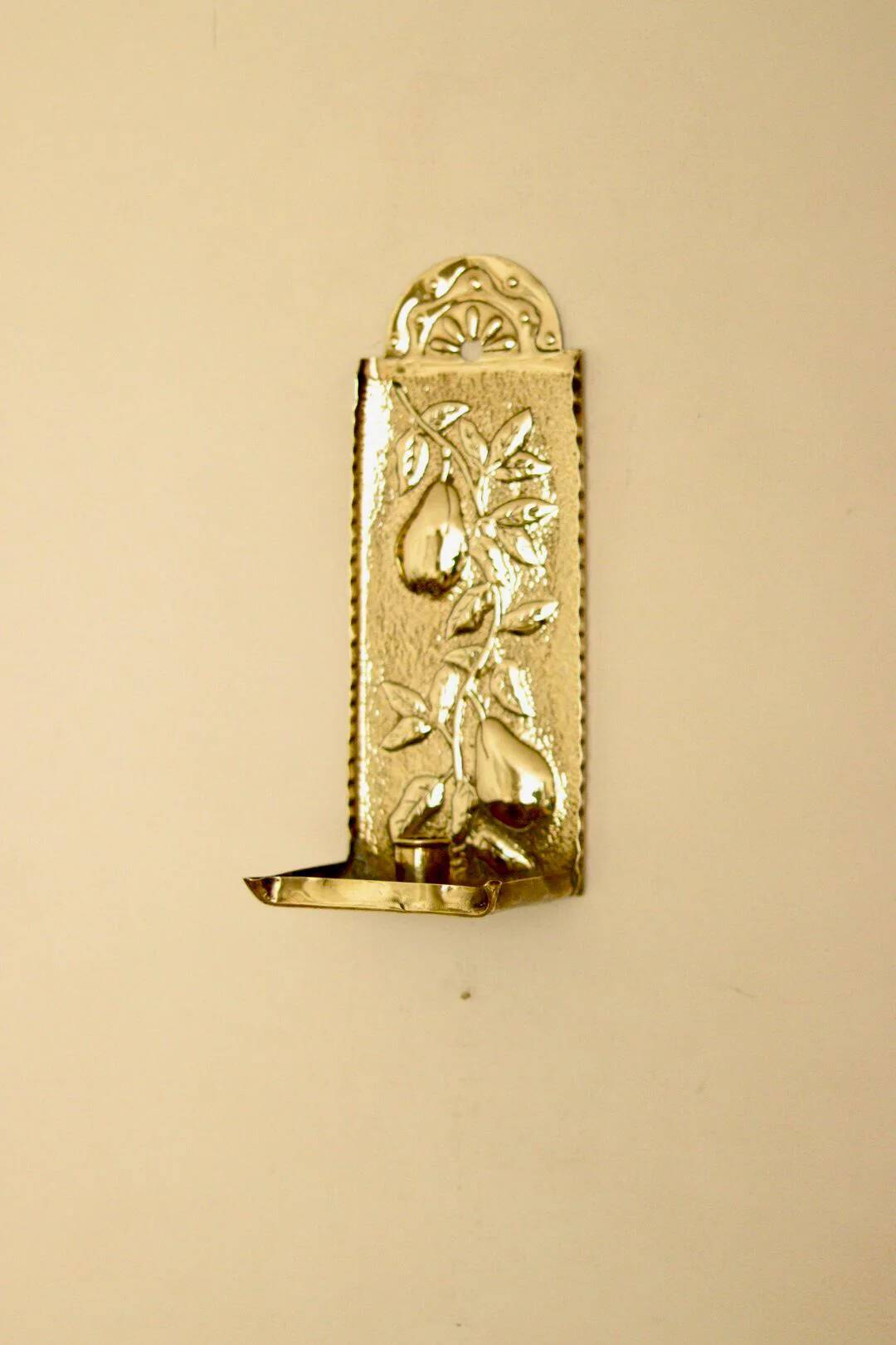 Vintage European brass sconce in pear motif