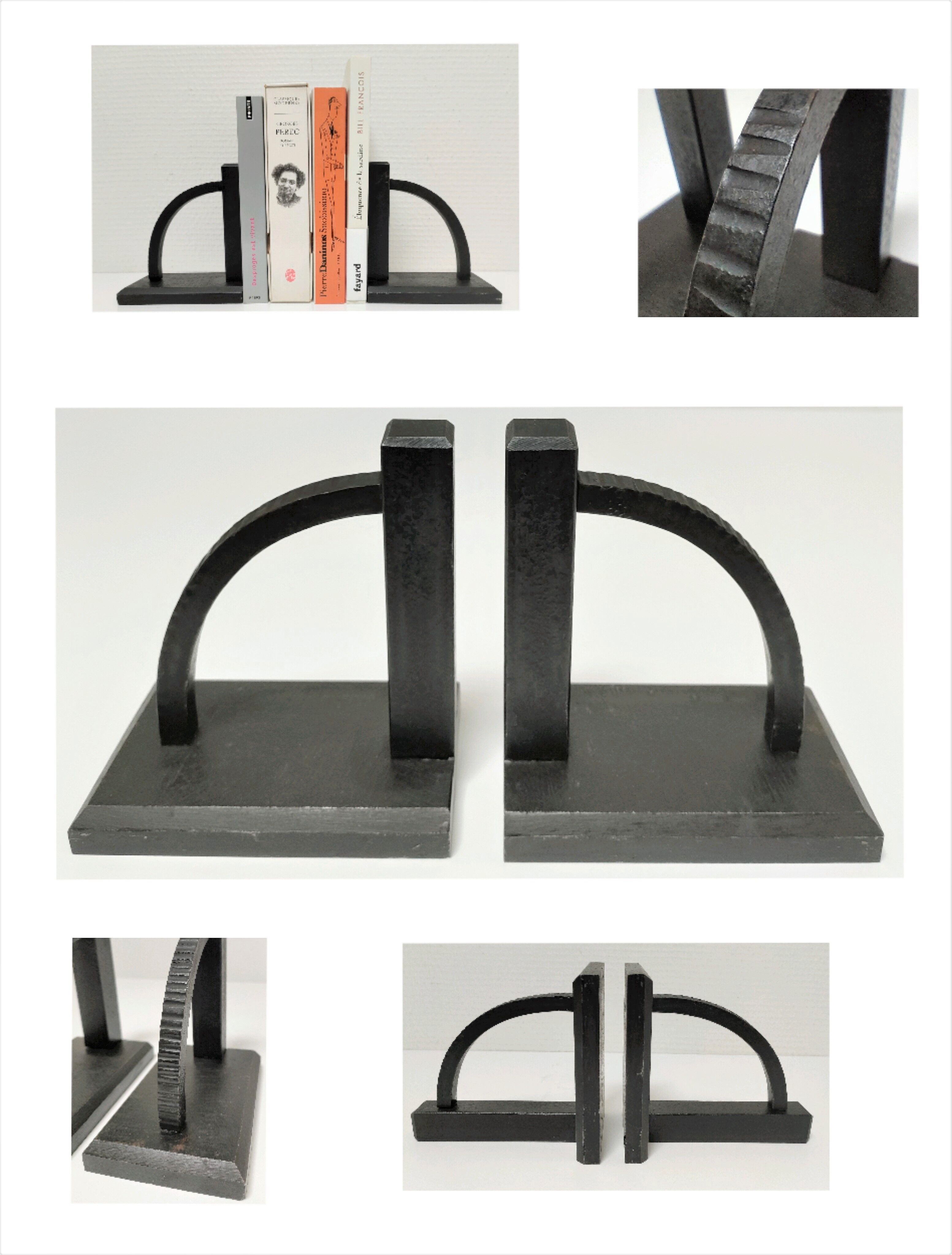 Pair of bookends in black lacquered steel design 60s