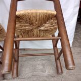 Brutalist chairs in walnut and straw