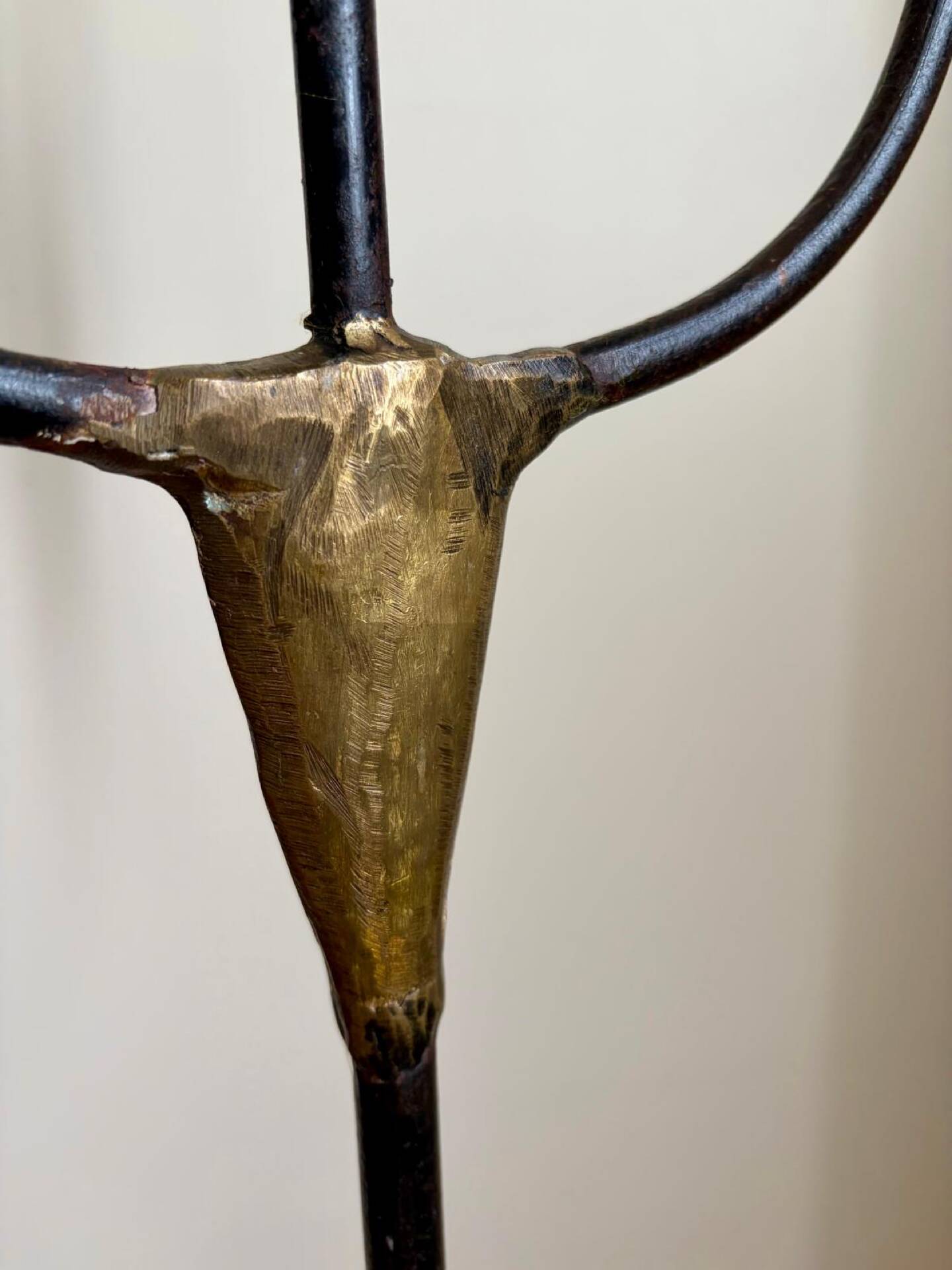 Candelabrum for the floor in wrought iron and brass.