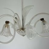 Art Deco Murano Glass Three-Arm Chandelier, Italy, 1940s