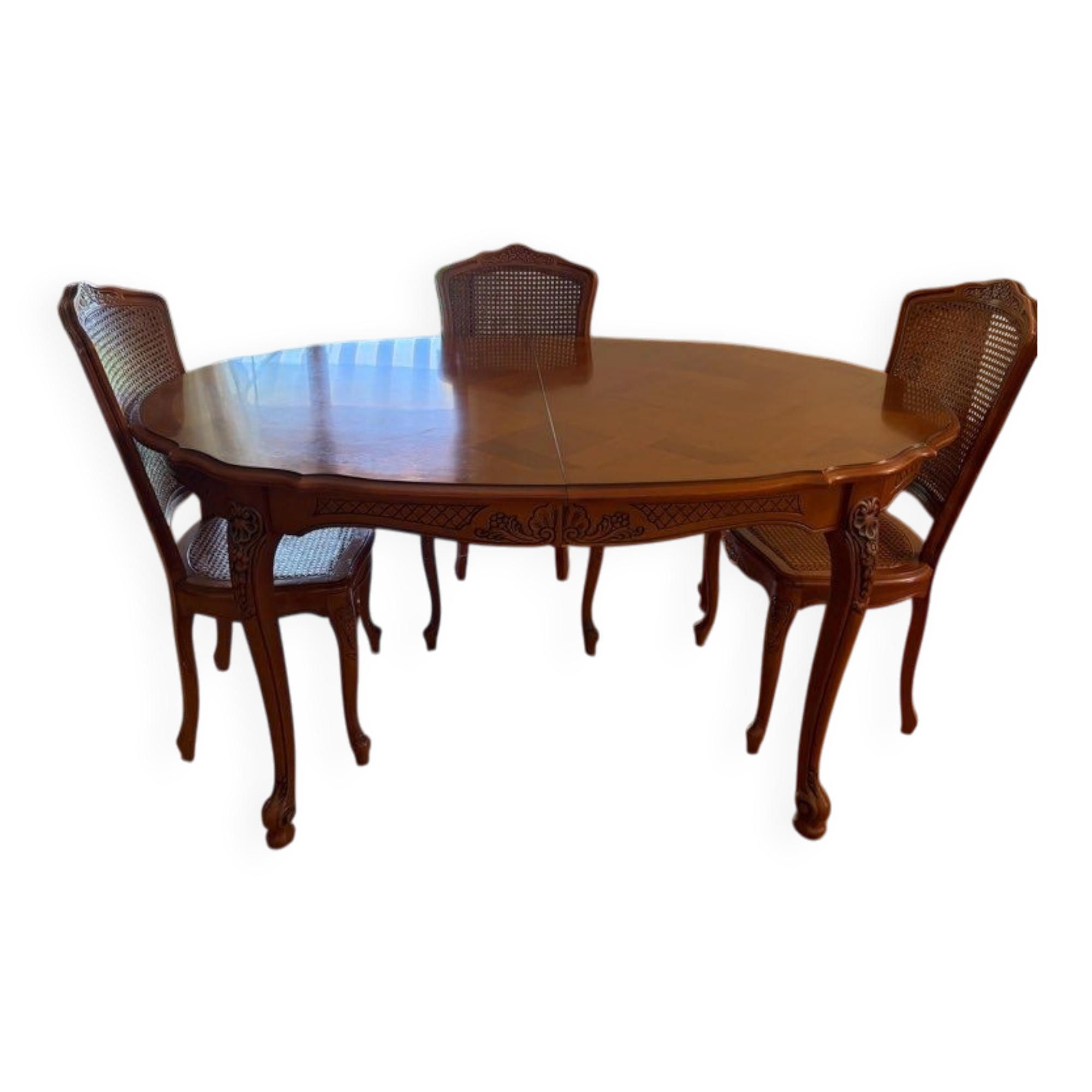 Oval table in Louis XV style and chairs