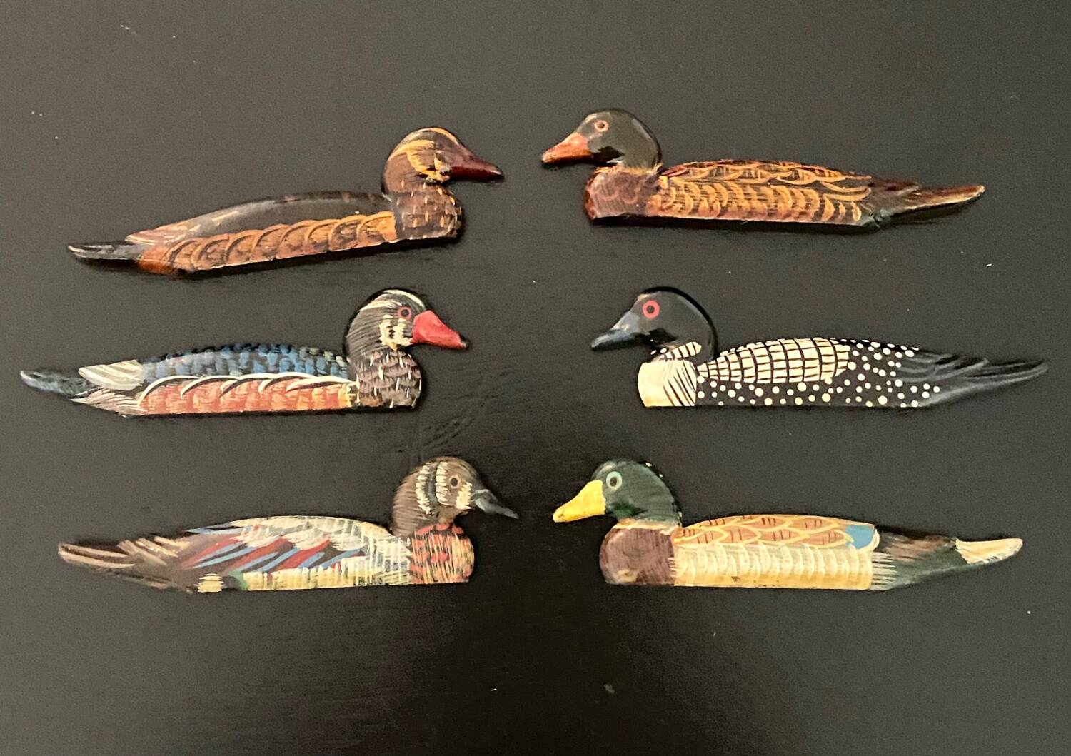 6 duck knife holders in lacquered wood