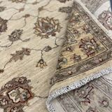 Handmade Cream Wool Rug, Traditional Floral Carpet for Bedroom Living Room