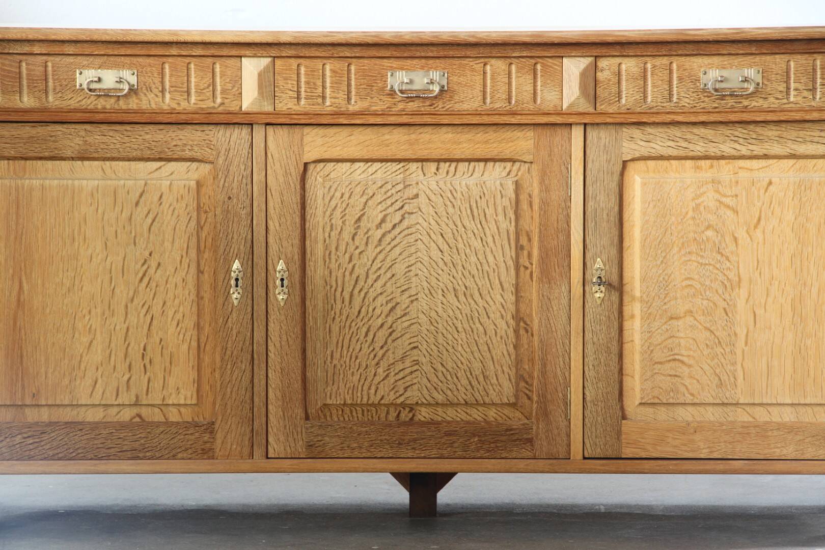 Vintage 1970 Danish Brutalist Light Oak Sideboard, Style of Henning Kjærnulf