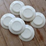 6 assiettes à dessert vintage faïence beige double liseré multicolore