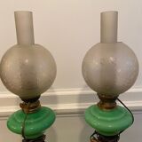 2 green opaline opaline lamps