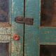 Old showcase in original blue patina Burmese teak