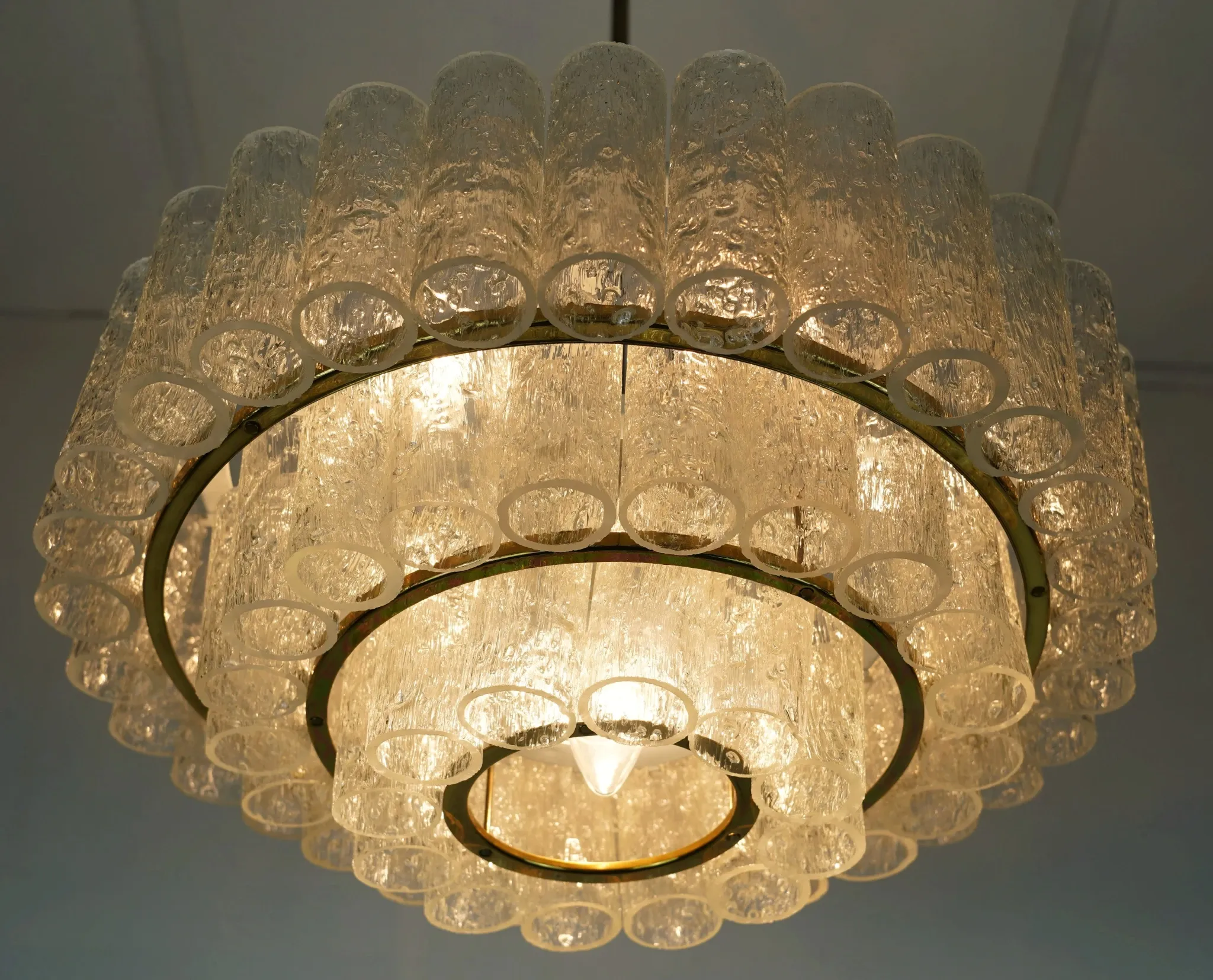 1960s vintage mid century doria ice glass CHANDELIER with 63 glass tubes