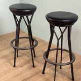 2 tabourets pivotant design Yamakado en cuir noir
