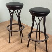 2 Yamakado designer swivel stools in black leather