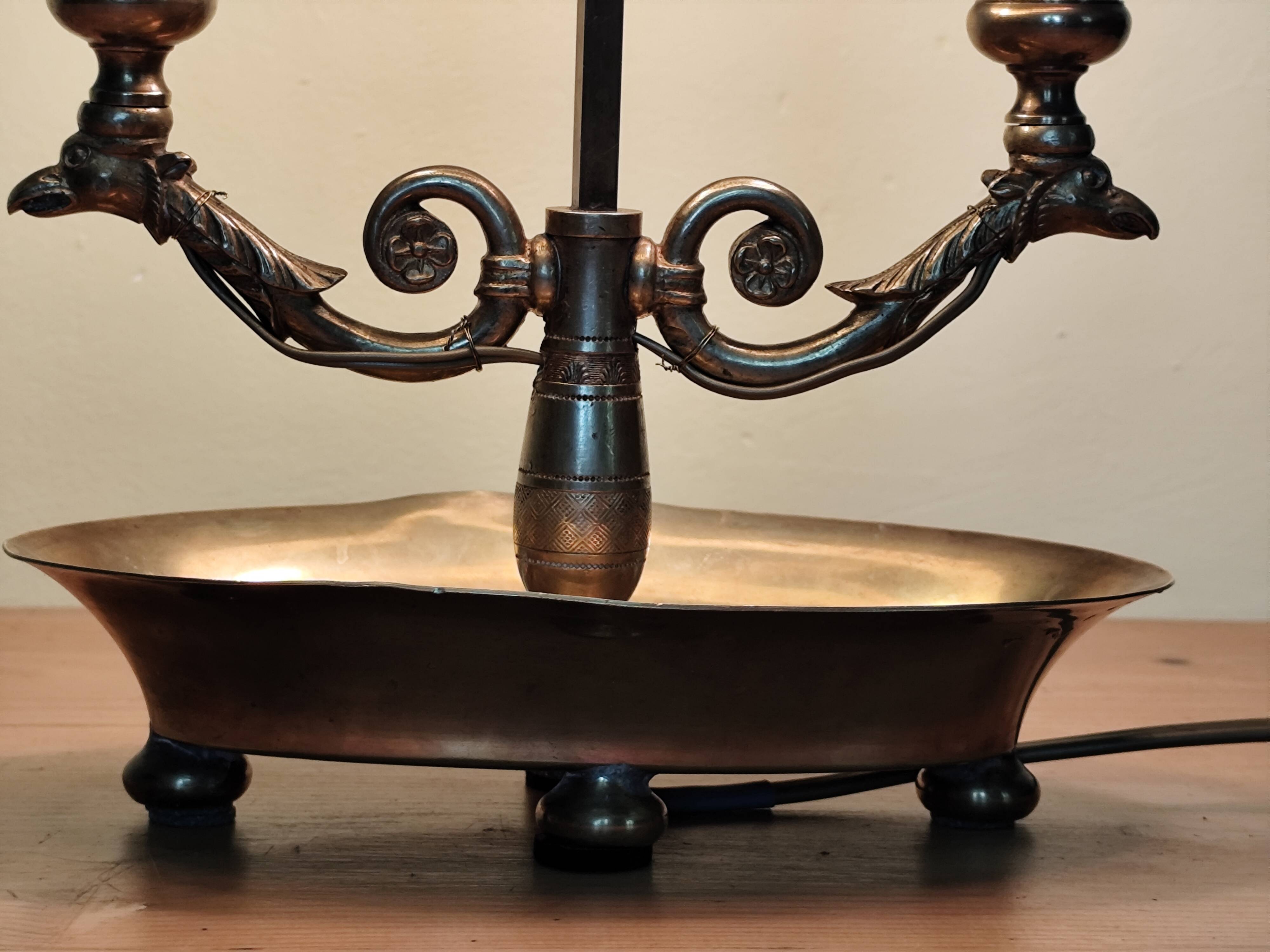 bronze and brass 2-bulb bouillotte lamp, red desk lamp