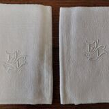 Pair of antique cotton damask napkins with AC monogram