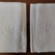 Pair of antique cotton damask napkins with AC monogram