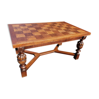 Jacobin-style extendable drawer dining table in solid oak from the 1910s