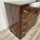 1940s Art Decò chest of drawers in walnut burl with black glass top