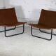Paire de chauffeuses Kebe Danemark circa 1975 acier et toile "chocolat"
