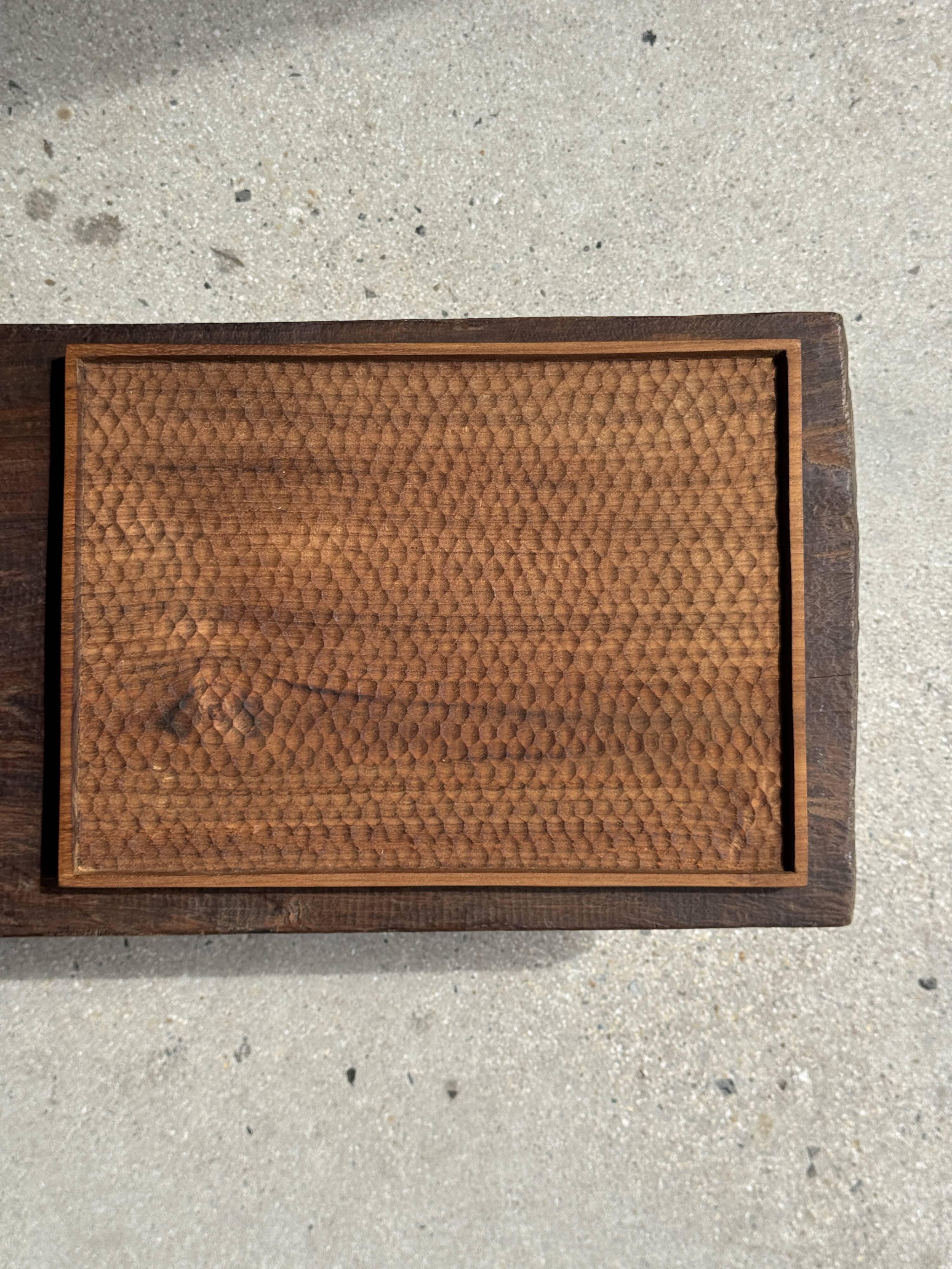 Rectangular solid teak platter with carved edges 33x24