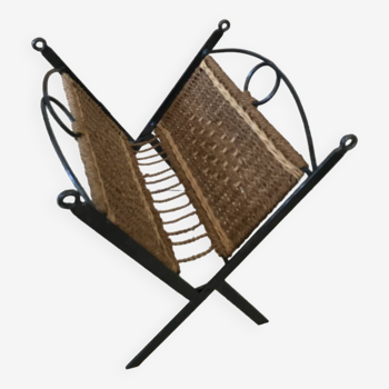 Pretty magazine rack in iron and braided rope