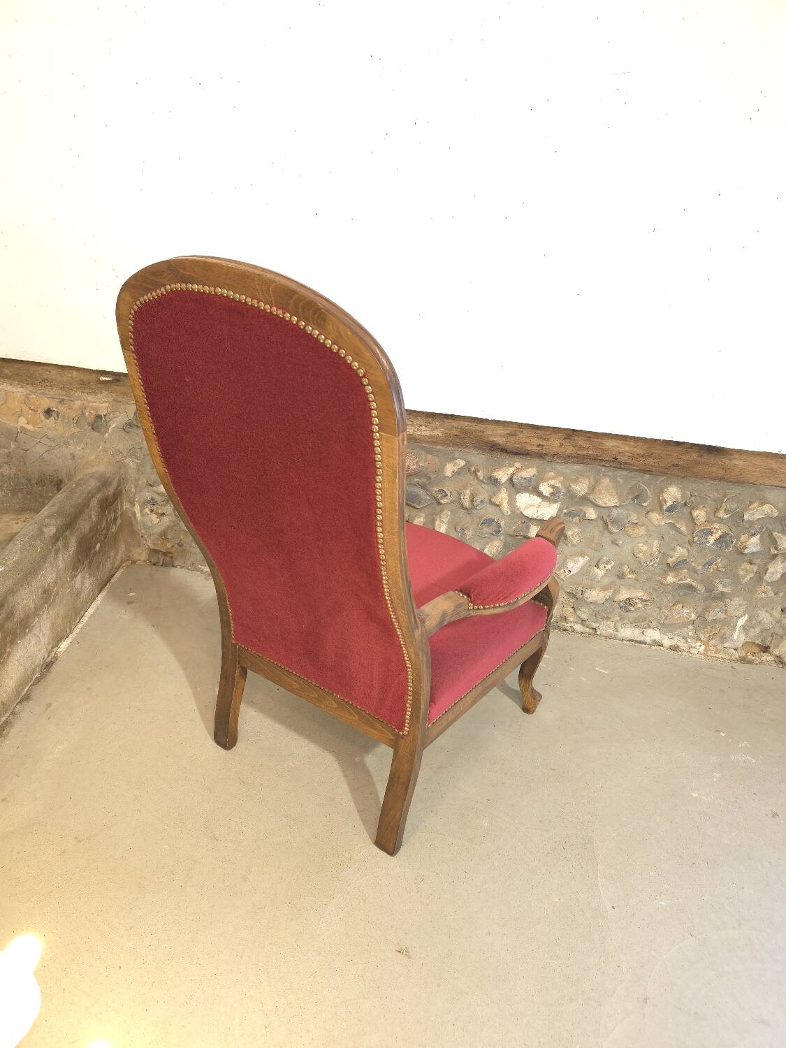 Voltaire red velvet armchair