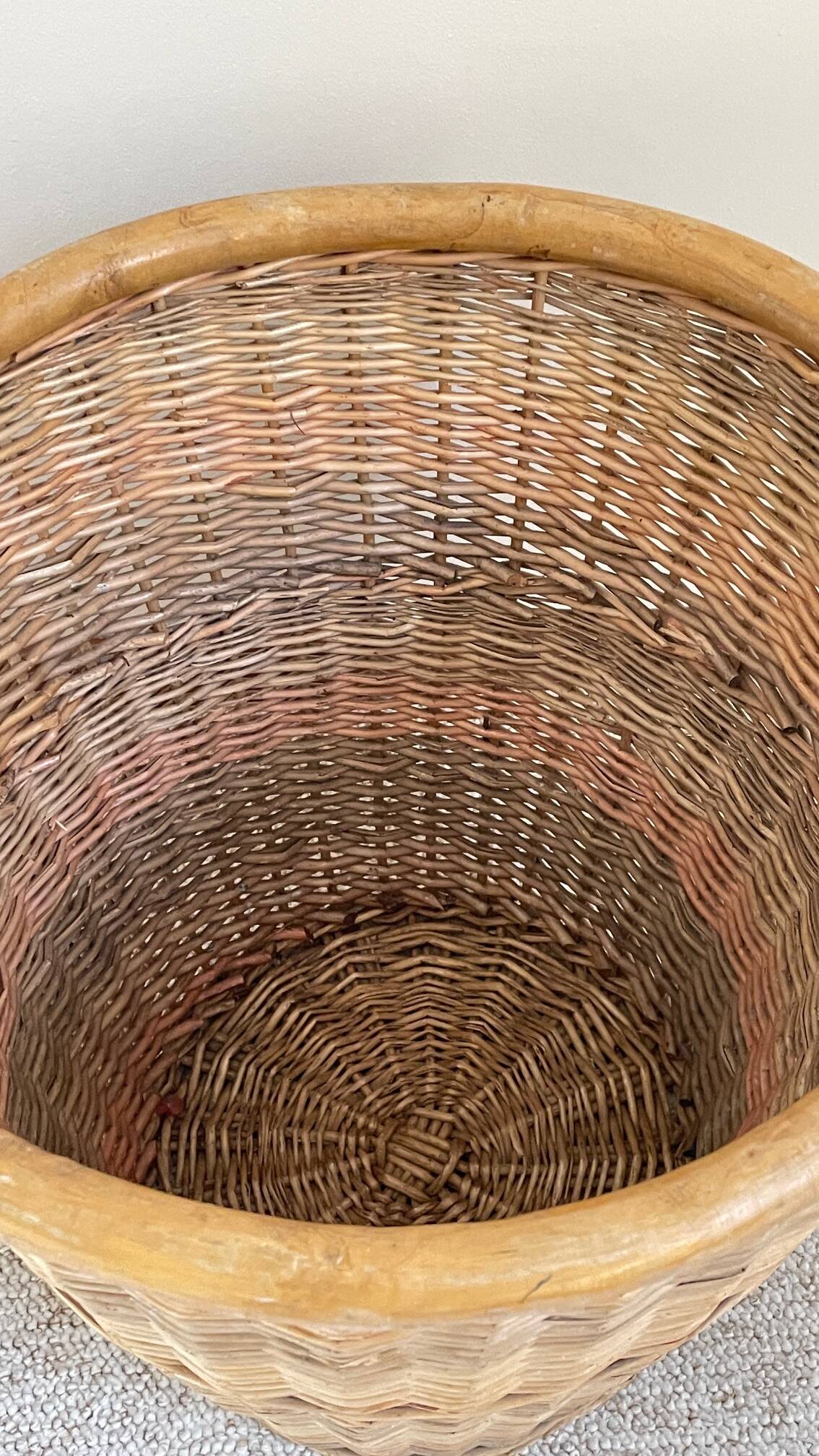 Large VINTAGE WICKER BASKET Wood