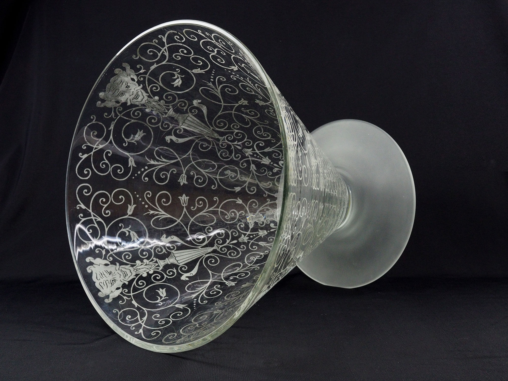 Antique Baccarat Etched Baroque & Mascaron Large Vase