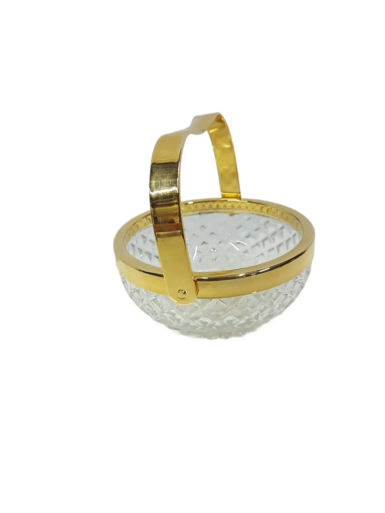 Transparent crystal basket with a gold-plated metal handle, Walther Glas, G