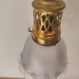 Suspension  de style art nouveau 1900 en laiton - tulipe en verre dépoli