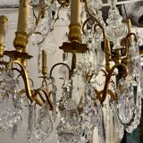 Lustre ancien à pampilles en bronze doré et cristal