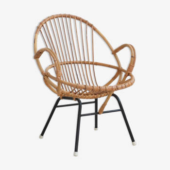 Vintage rattan shell armchair