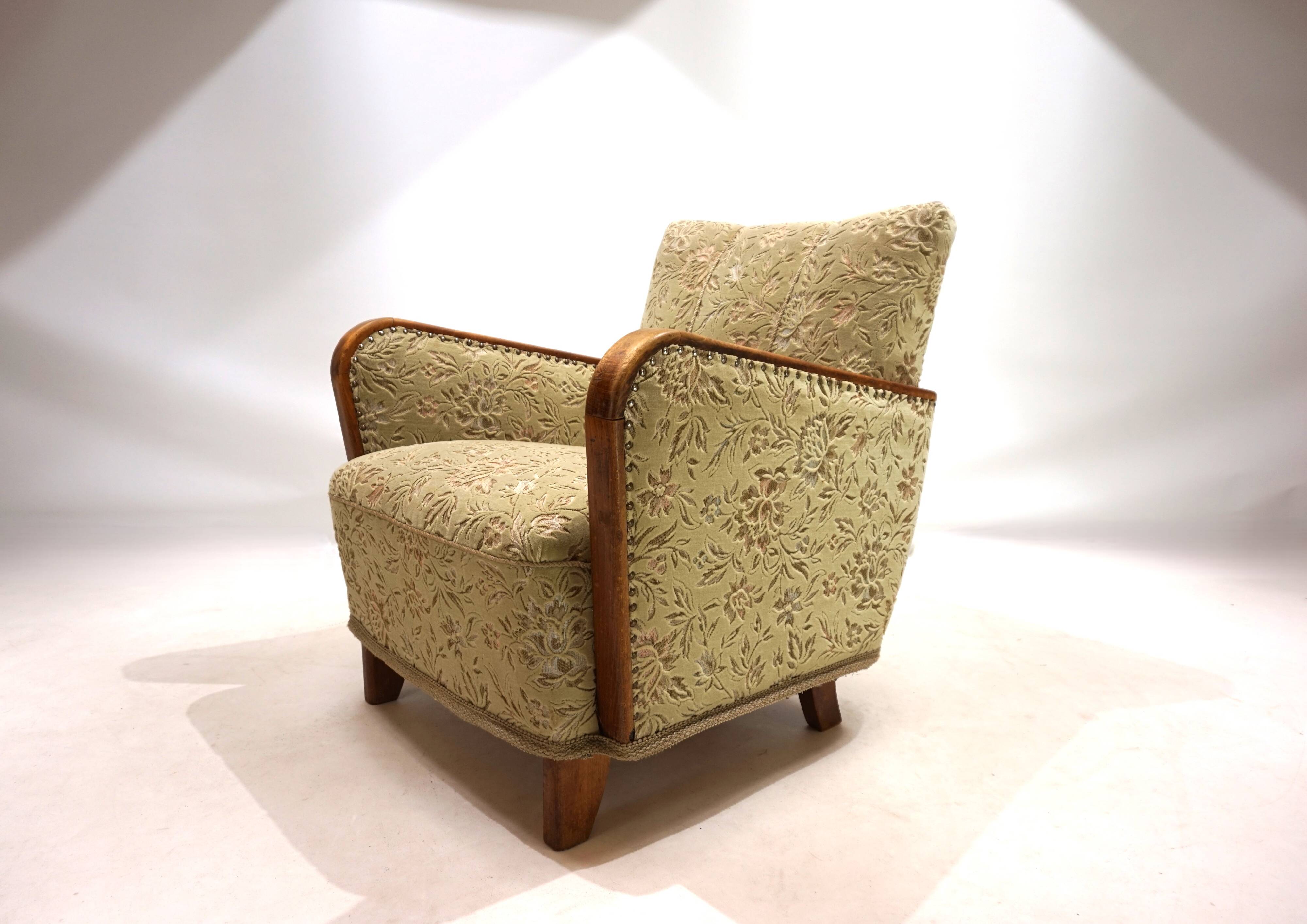 Fauteuil de salon Art Déco en jacquard de velours, 1930