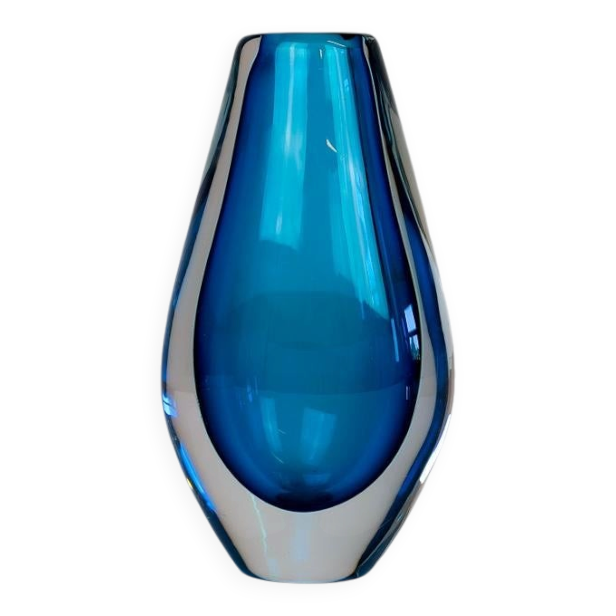 Pair of heavy crystal vases by Orrefors Mid-Century Modern by Sven Palmqvist, light blue.