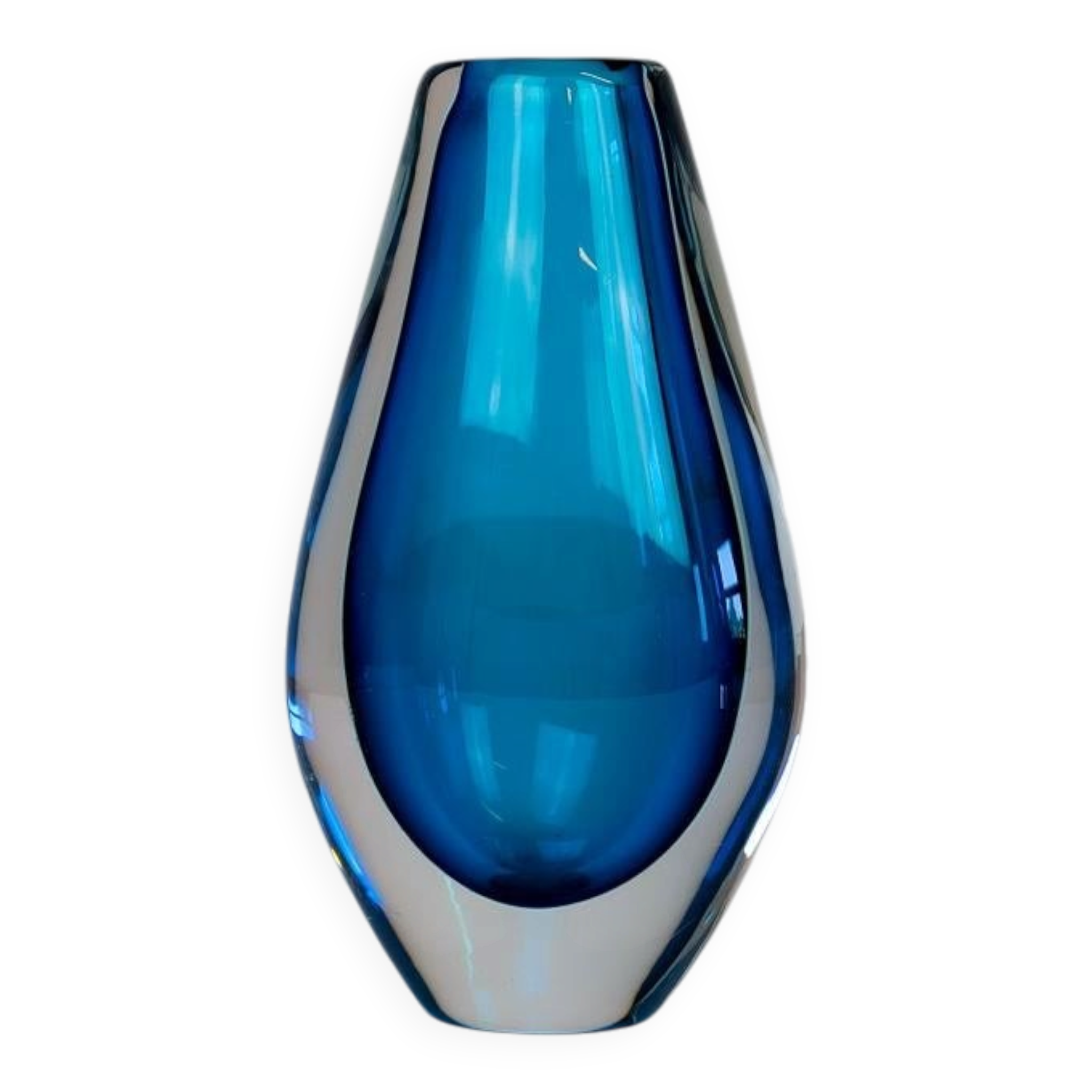 Pair of heavy crystal vases by Orrefors Mid-Century Modern by Sven Palmqvist, light blue.