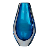 Pair of heavy crystal vases by Orrefors Mid-Century Modern by Sven Palmqvist, light blue.