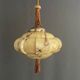 Art Deco Hanging Light with Wrapped Stem, Marble Effect, Metal and Brass - 1930s
