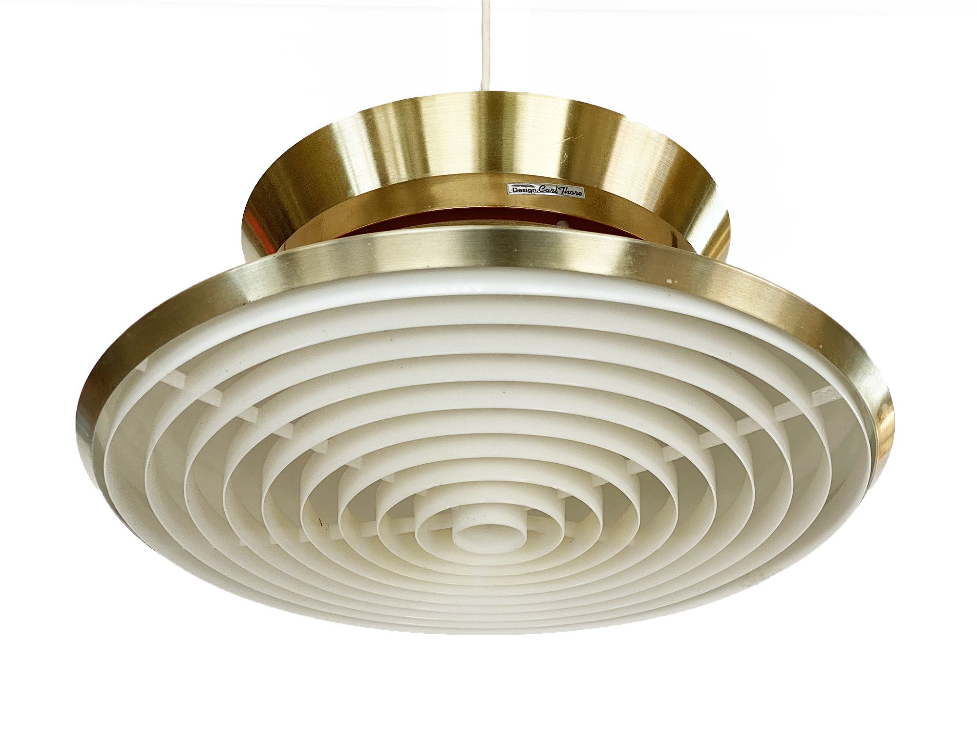 Brass colored aluminium pendant light by Carl Thore for Granhaga Metall. Sweden 1970s.