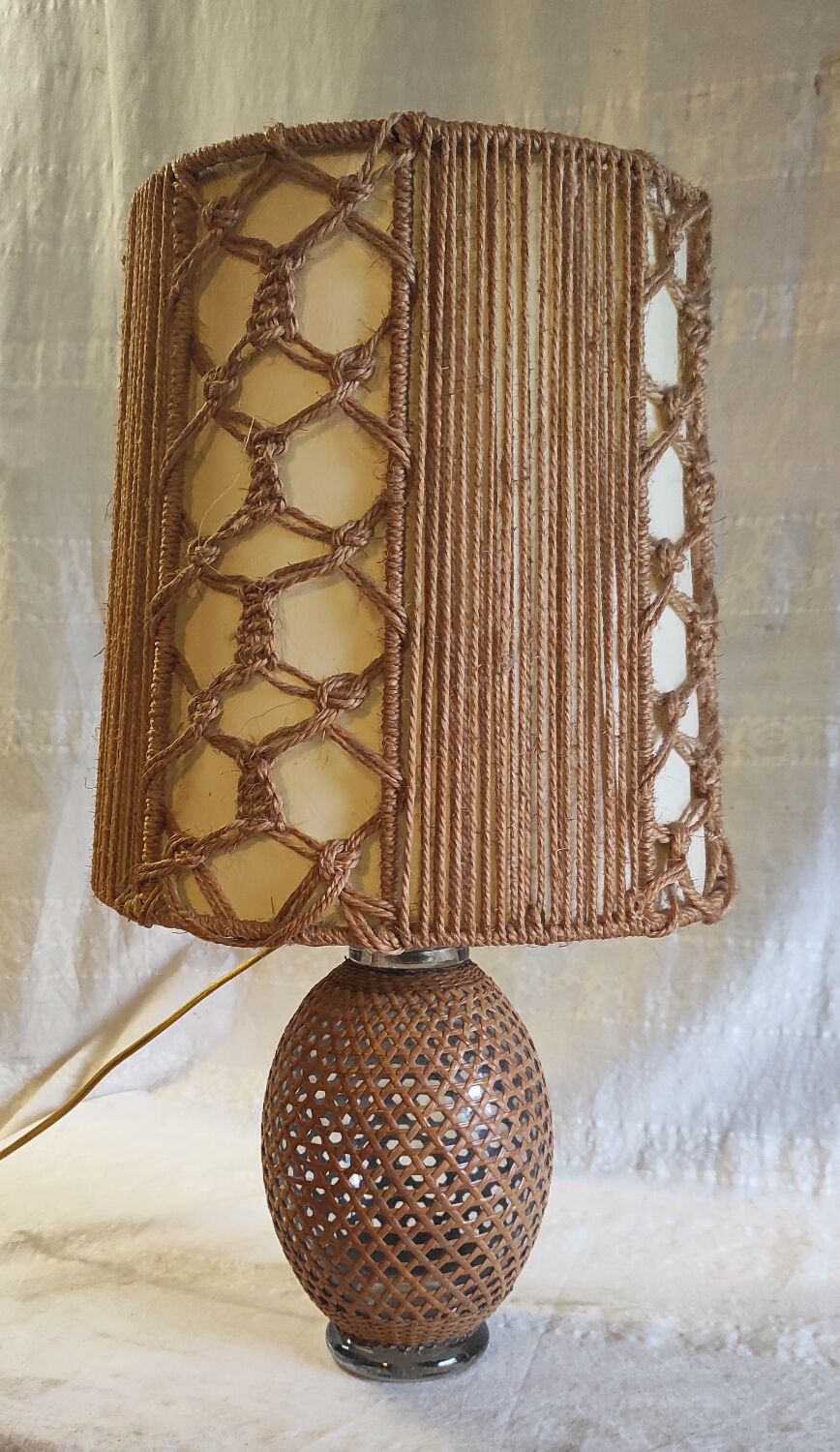 Table lamp in caning and rope - 1960s/70s