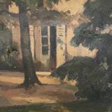 Landscape painting of a house on a summer day by Rapp
